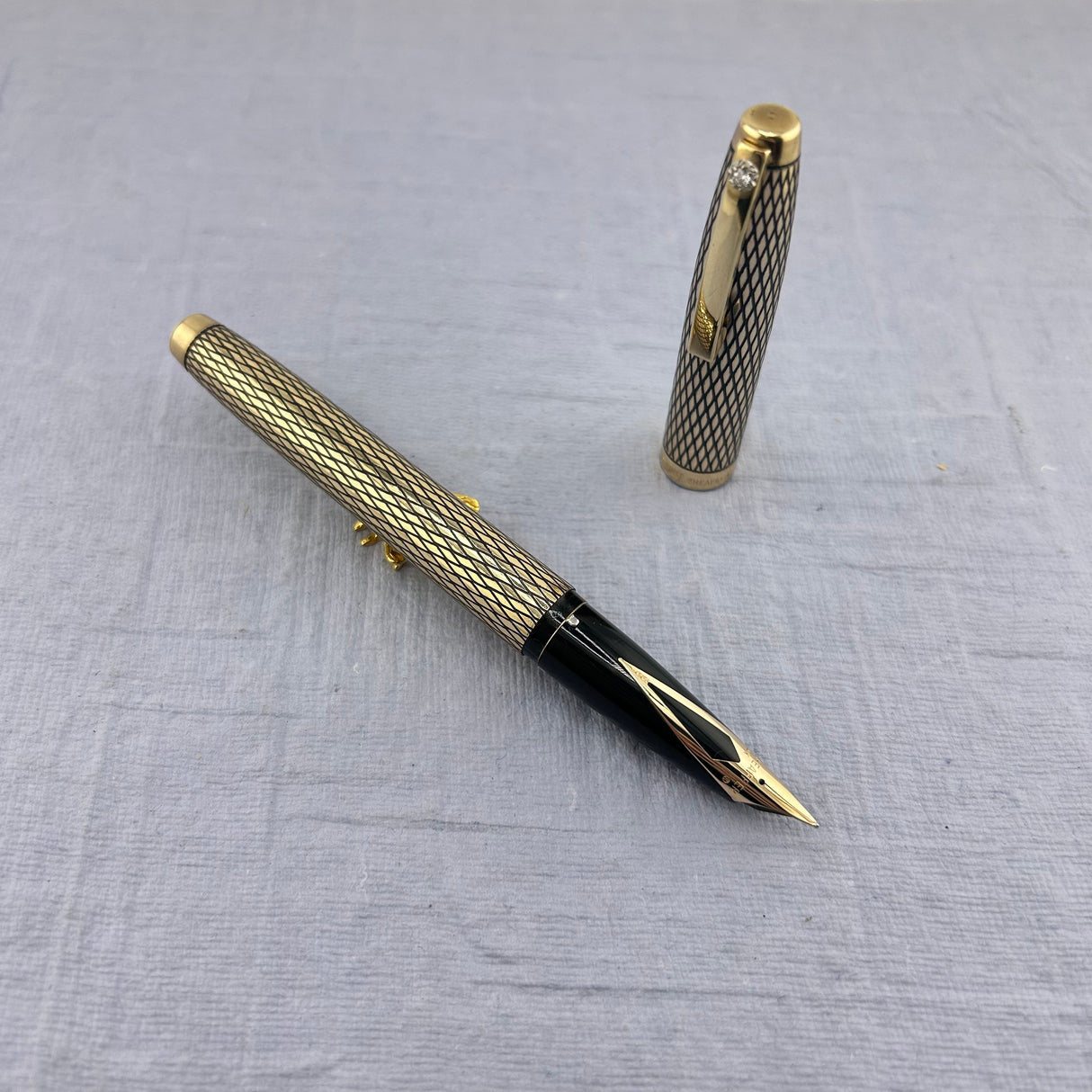 Sheaffer Diamond Sovereign (real diamond on clip) Imperial Set 14K gold filled - New old stock - Fountain Pen and Ball Pen