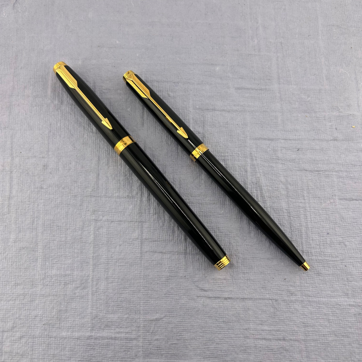 parker 75 set black lacquer gold trim - Original box - New old stock ! - Fountain pen and Ball pen