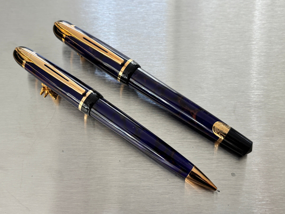 Waterman Phileas Blue marble Set  - Pencil and Fountain Pen