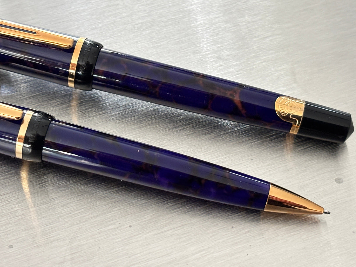Waterman Phileas Blue marble Set  - Pencil and Fountain Pen