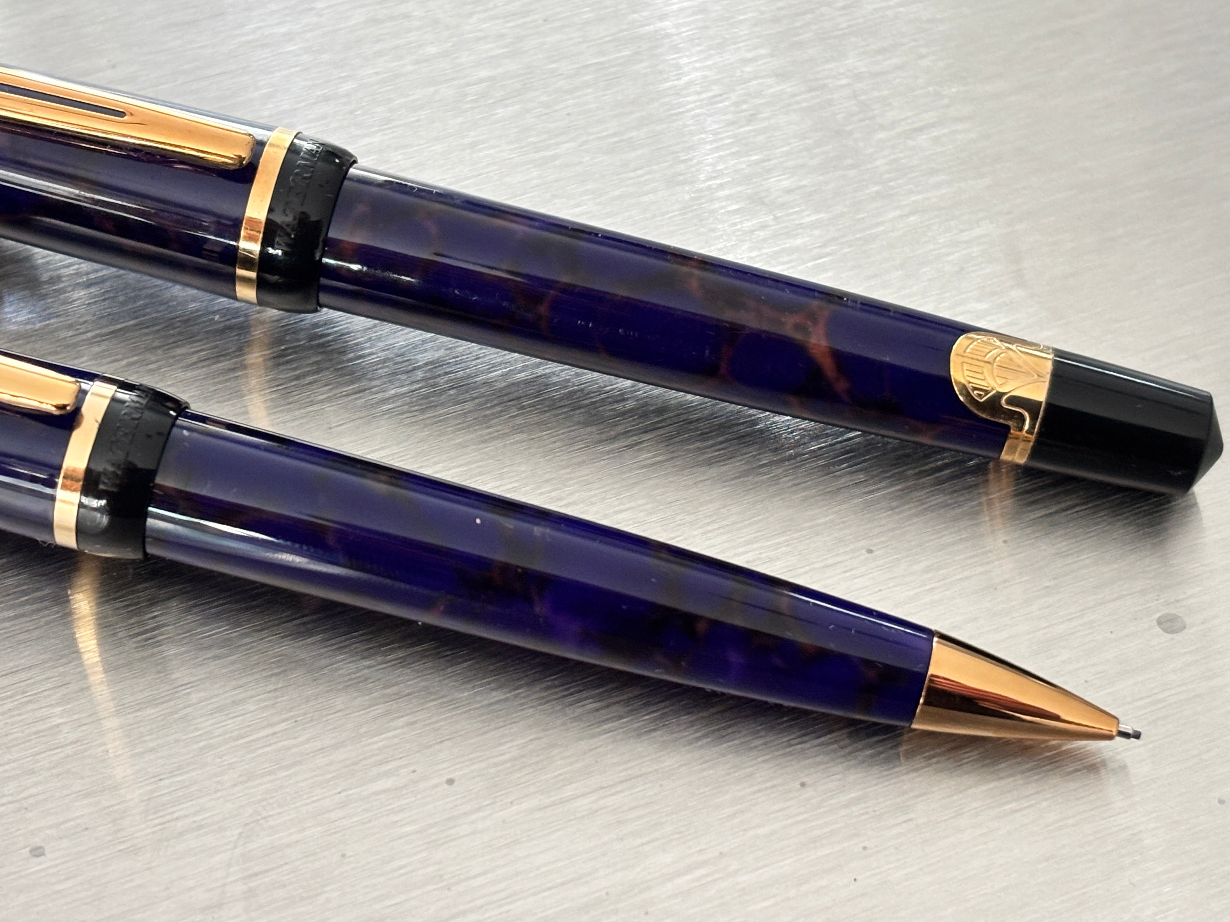 Waterman Phileas Blue marble Set  - Pencil and Fountain Pen