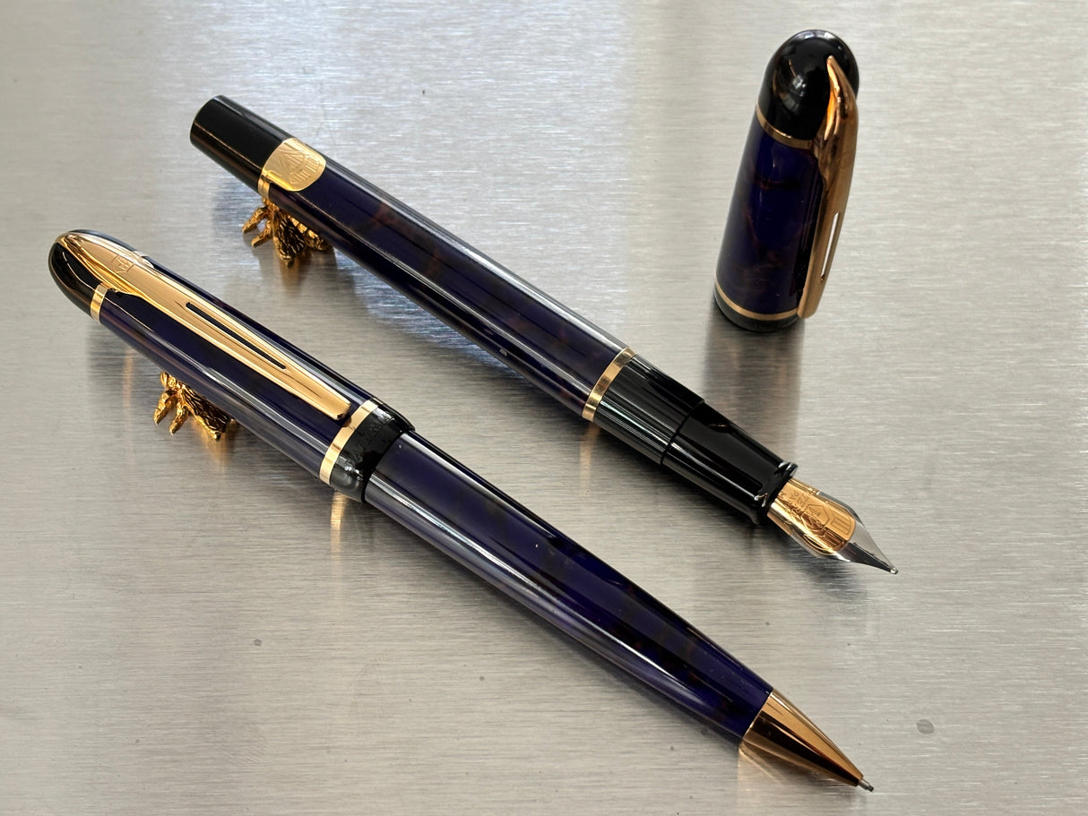 Waterman Phileas Blue marble Set  - Pencil and Fountain Pen