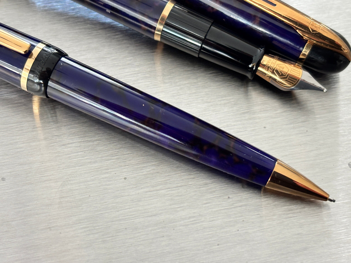 Waterman Phileas Blue marble Set  - Pencil and Fountain Pen