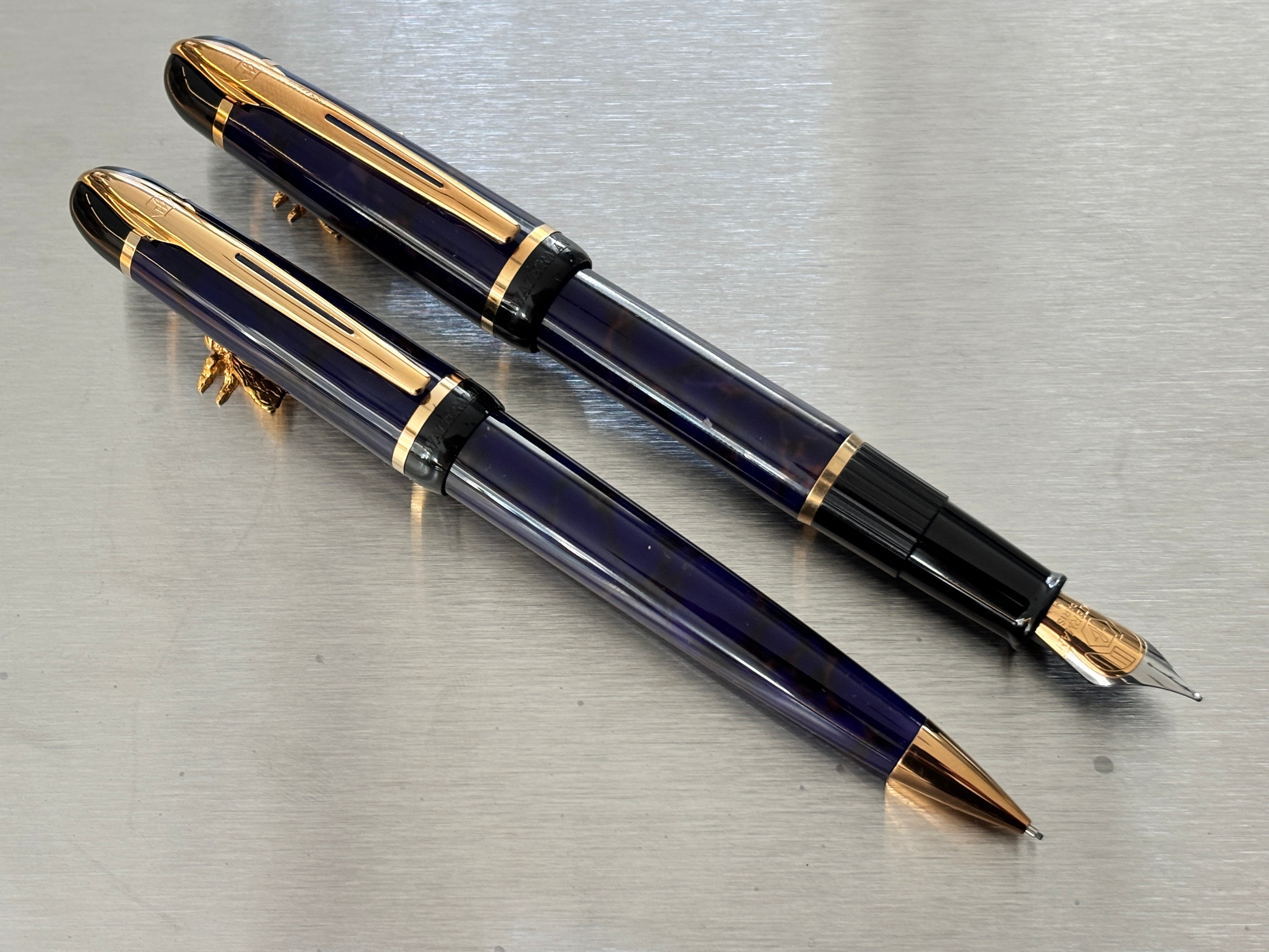 Waterman Phileas Blue marble Set  - Pencil and Fountain Pen