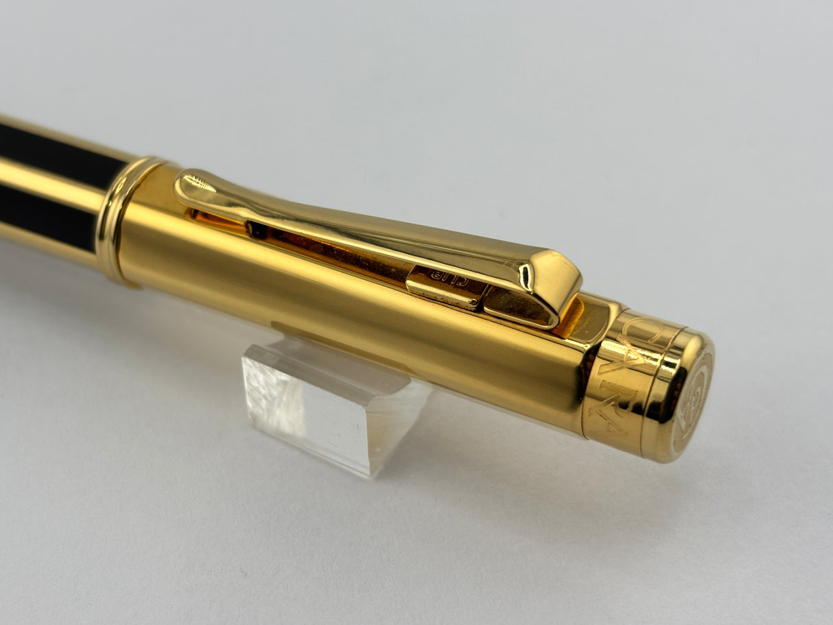 Caran D'ache Varius "Laque de Chine" Black and Gold Facetted Fountain Pen - Medium 18kt Gold Nib