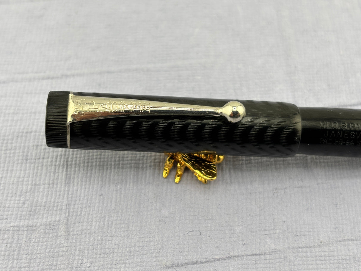 Parker Lucky Curve Jack Knife Safety Black chased Fountain Pen