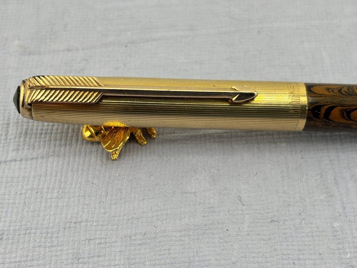Parker 51 Gold filled Cap Custom Barrrel Argentina Ripple Ebonite - Pencil