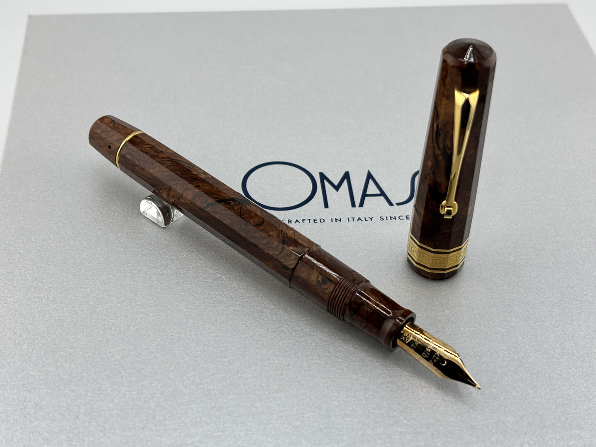 OMAS Original Paragon "Vintage" Burlwood Celluloid Limited Edition Fountain Pen - Fine "EXTRA FLESSIBLE" 14Kt Gold Nib - One of the Most Desirable OMAS Celluloids and Nibs!