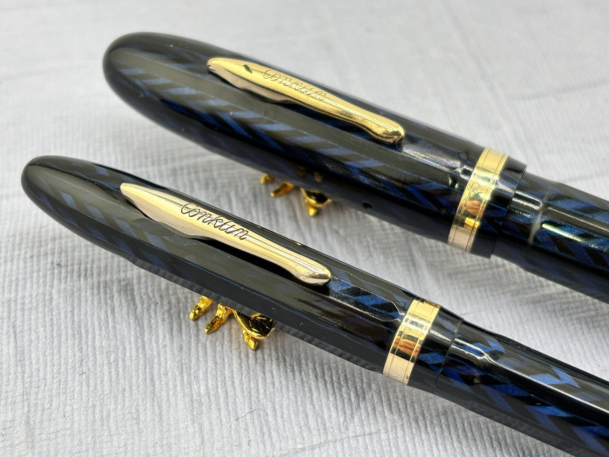 Conklin Nozac Oversize Herringbone Blue - Set Fountain Pen and Pencil