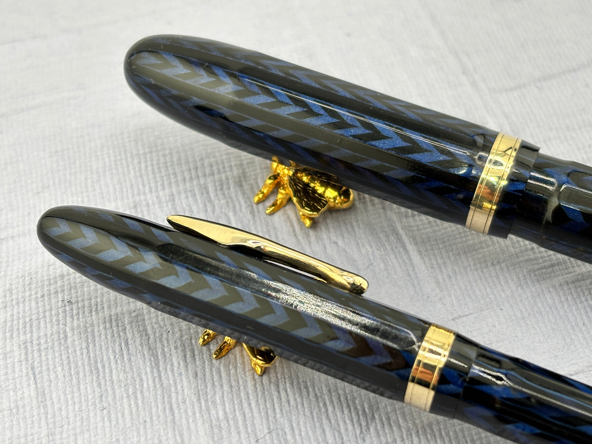 Conklin Nozac Oversize Herringbone Blue - Set Fountain Pen and Pencil