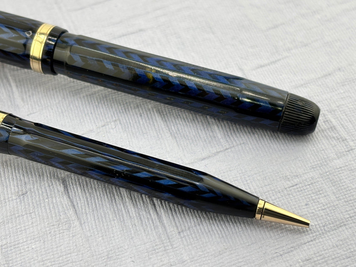 Conklin Nozac Oversize Herringbone Blue - Set Fountain Pen and Pencil