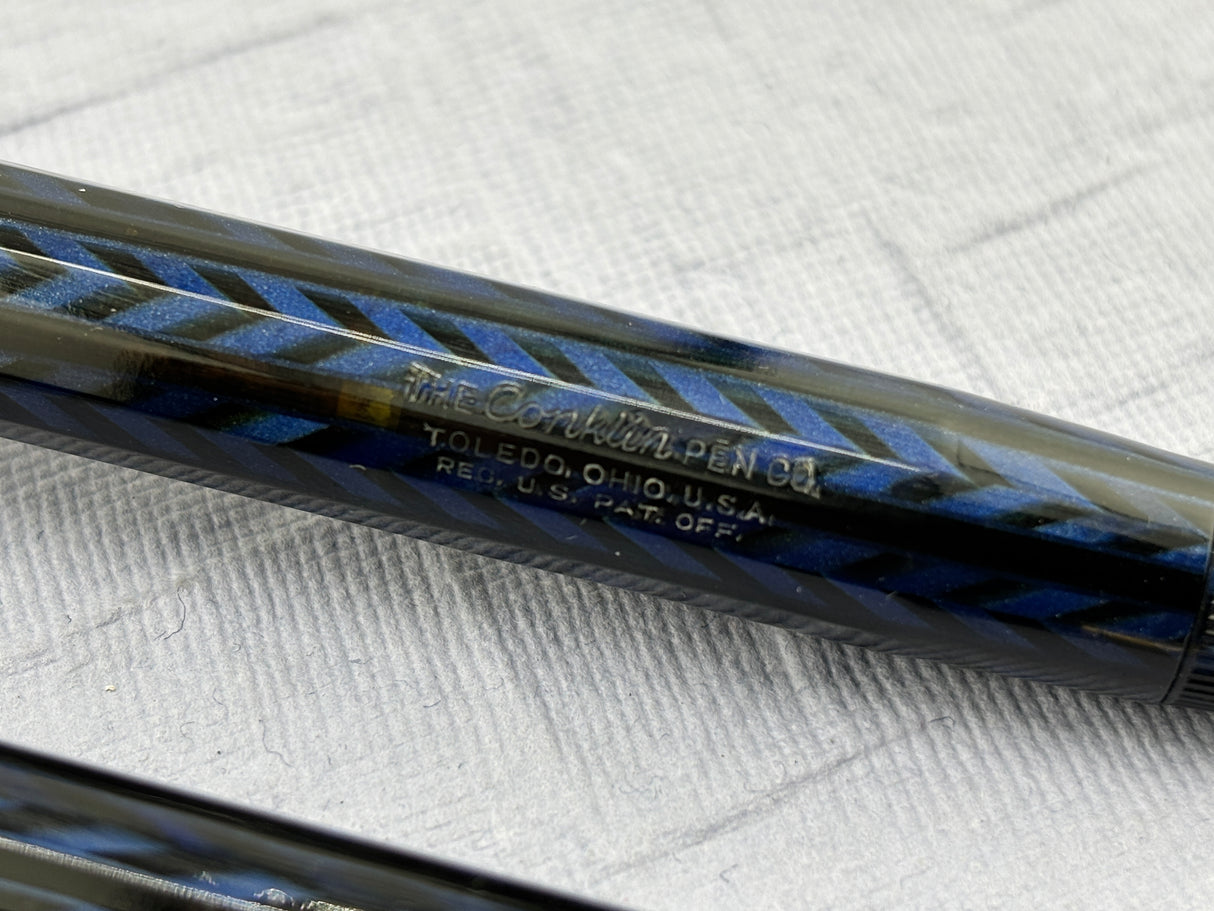 Conklin Nozac Oversize Herringbone Blue - Set Fountain Pen and Pencil