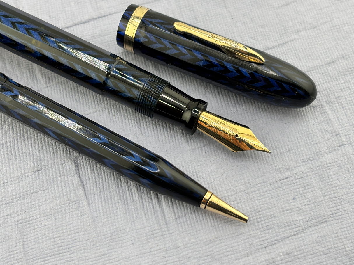 Conklin Nozac Oversize Herringbone Blue - Set Fountain Pen and Pencil