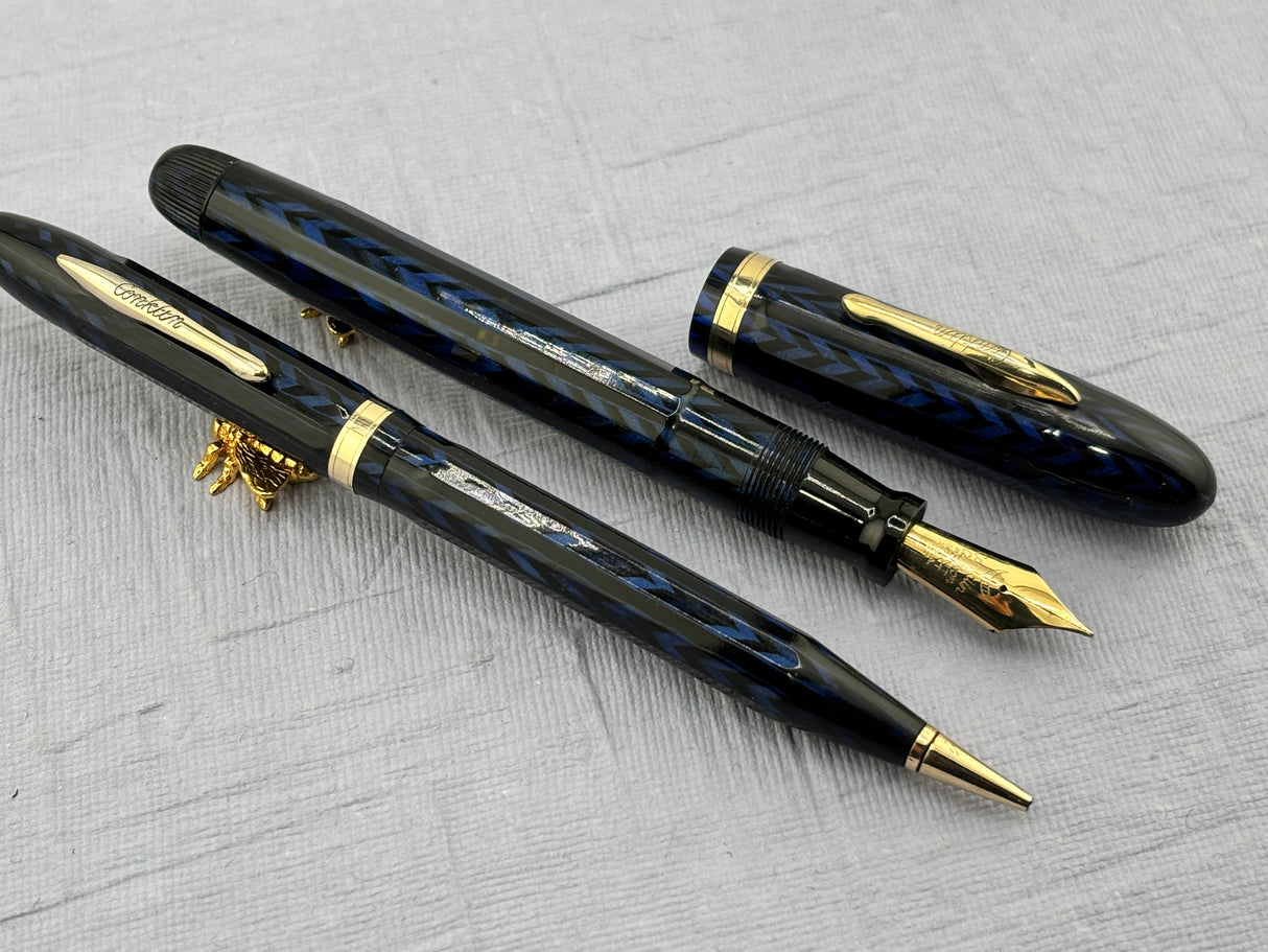 Conklin Nozac Oversize Herringbone Blue - Set Fountain Pen and Pencil
