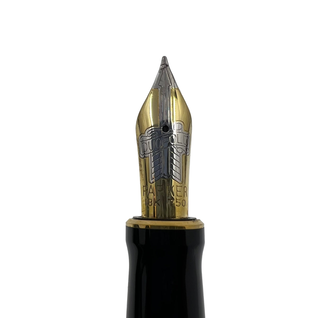 Parker Duofold Centennial (Largest Size) Black & Pearl Fountain Pen - Fine 18kt Gold Nib