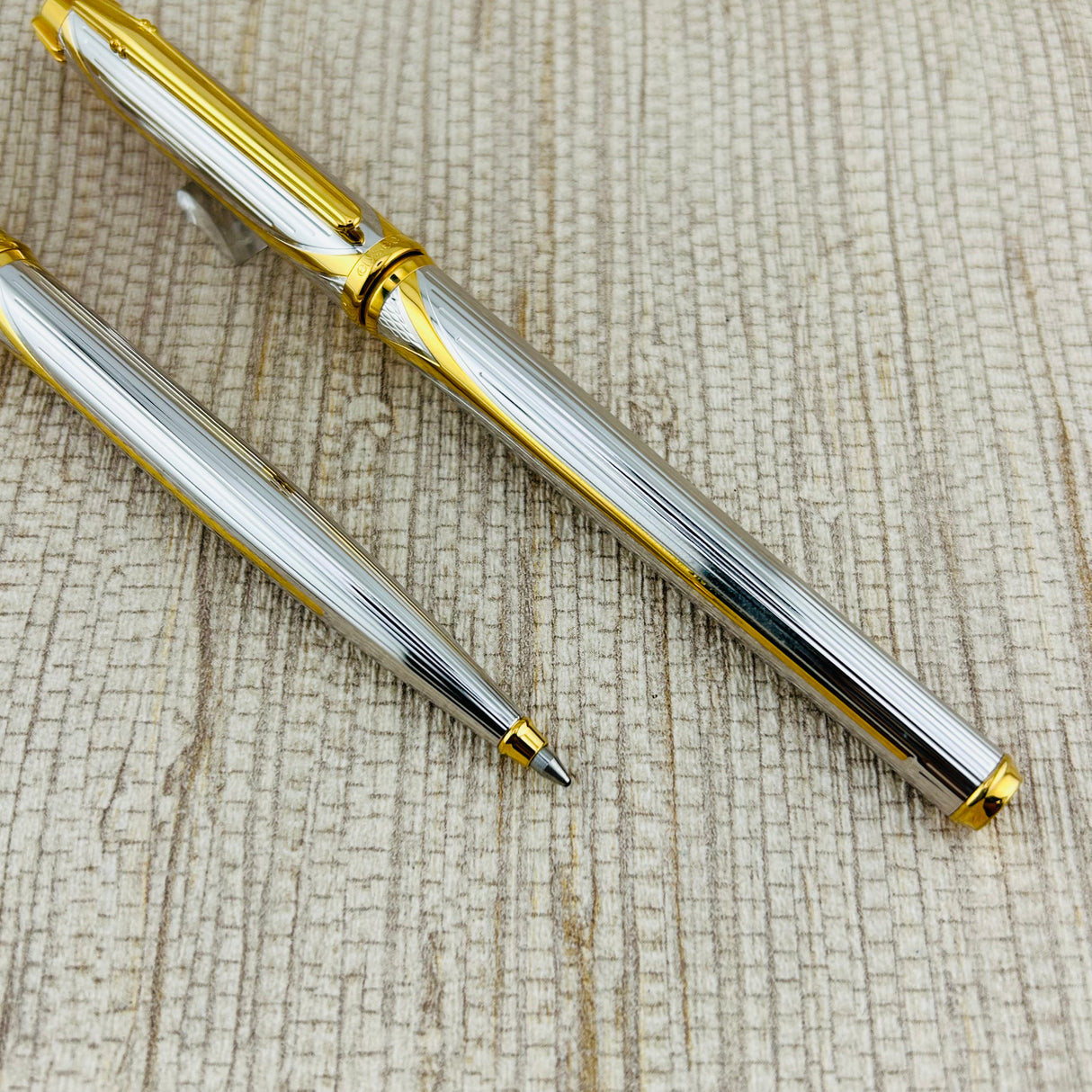 Elysee Finesse Bi-Color Silver & Gold Plated Set - Ballpoint Pen and Rollerball Pen