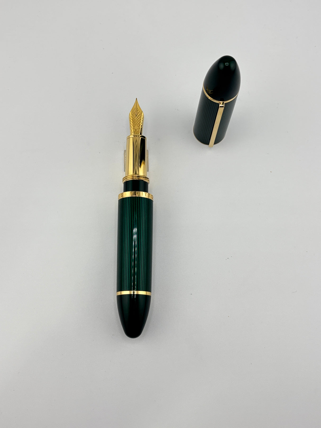 Louis Vuitton Green Striped Lacquered Cargo Fountain Pen - Medium 18kt Gold Nib - RARE!