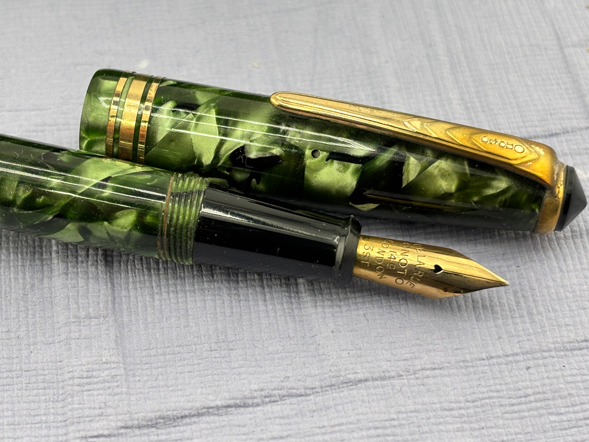 Onoto Delarue Green Celluloid Set boxed - Beautiful color and set Mint !