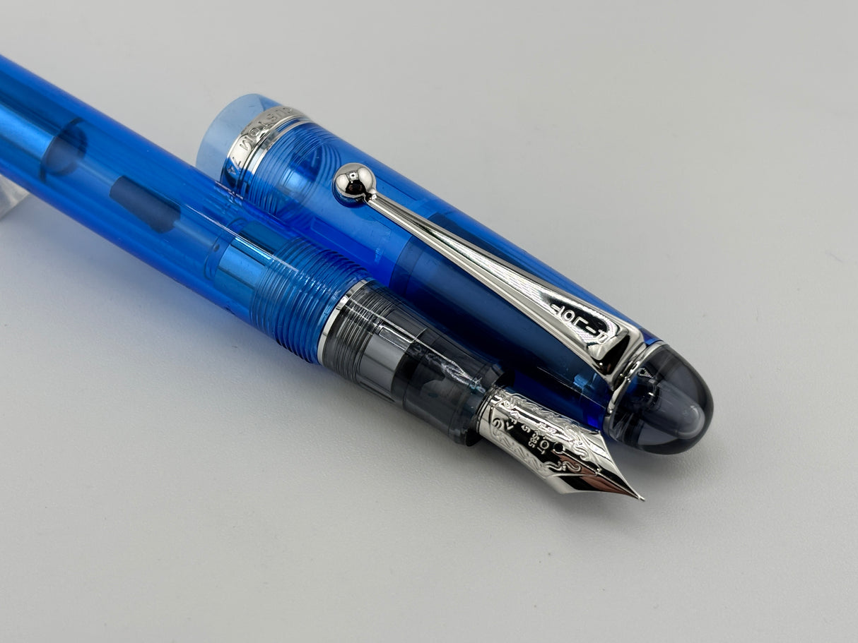 Pilot Custom 74 Blue Transparent Demonstrator Fountain Pen - Fine 14kt Gold Nib