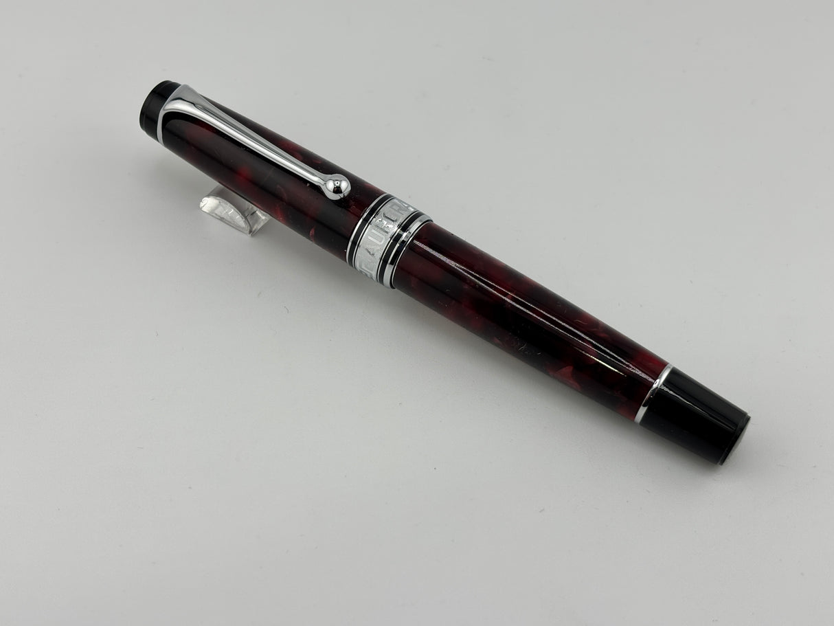 Aurora Optima Marbled Burgundy Auroloide Fountain Pen - Medium 14kt Gold Nib