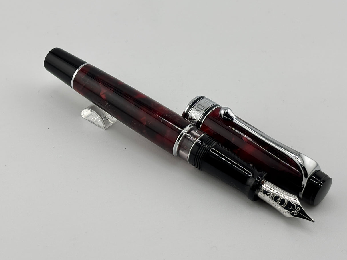 Aurora Optima Marbled Burgundy Auroloide Fountain Pen - Medium 14kt Gold Nib