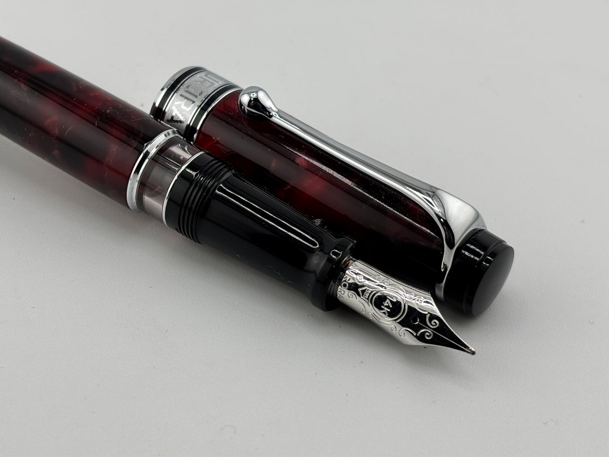 Aurora Optima Marbled Burgundy Auroloide Fountain Pen - Medium 14kt Gold Nib