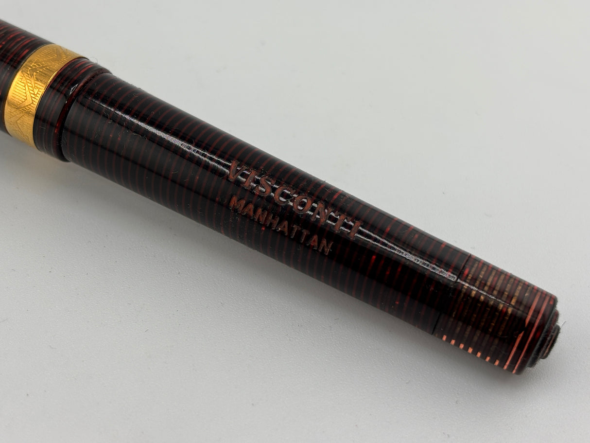 Visconti Manhattan Ruby Red Layered Celluloid Fountain Pen - Medium 18kt Gold Nib