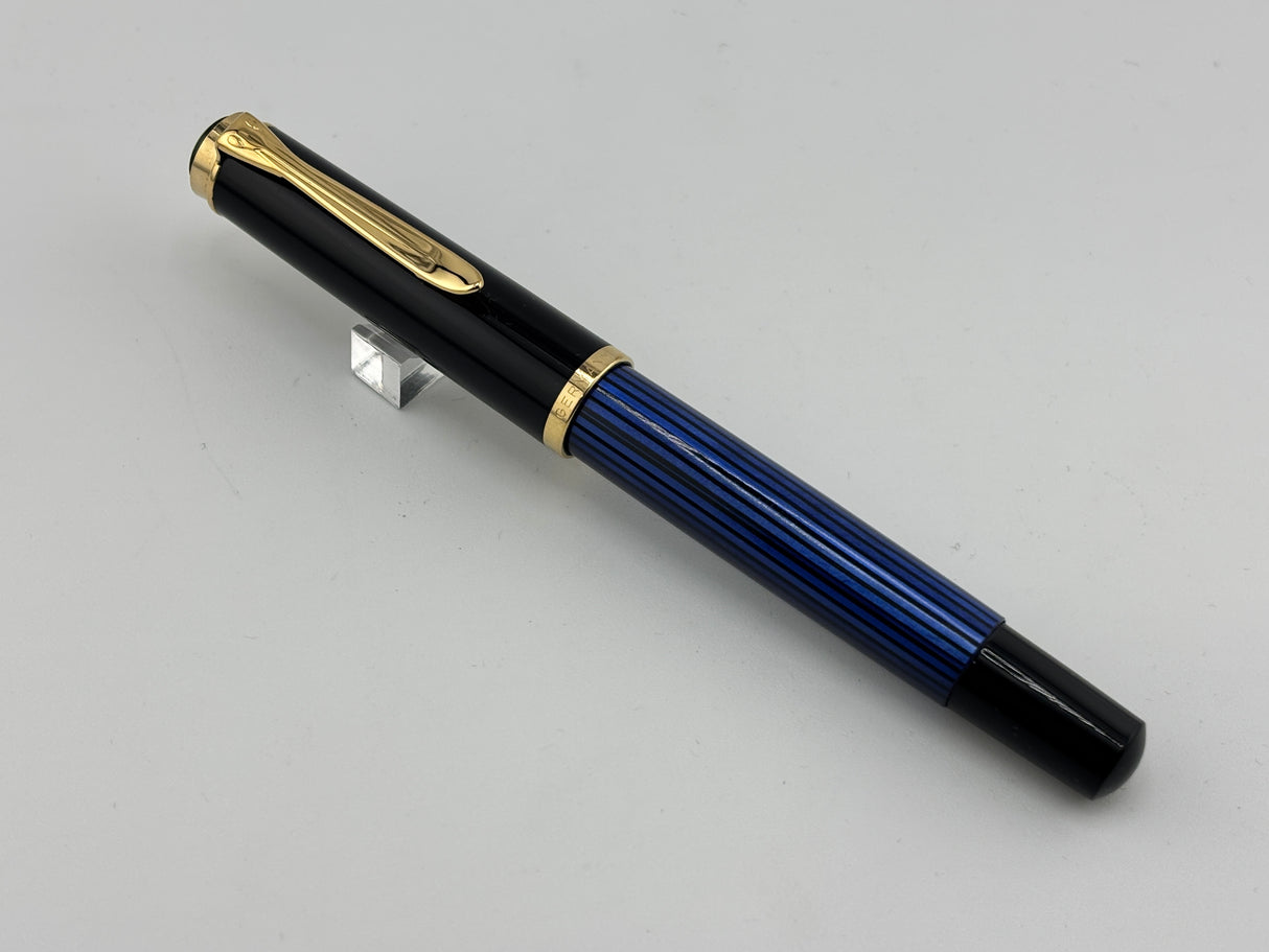 Pelikan M400 Black Cap/Blue Striped Barrel "Early Style" - Medium 14kt Gold Nib