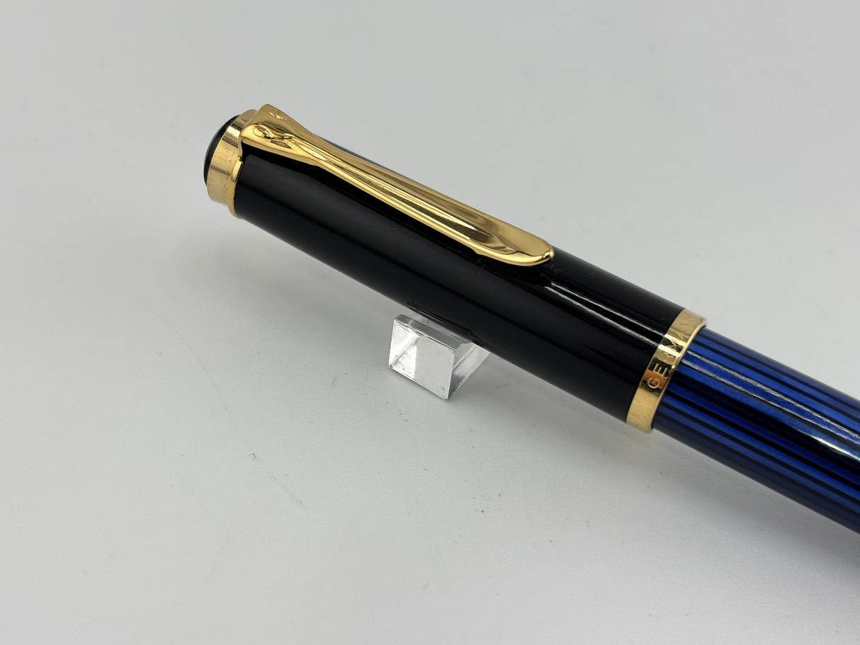 Pelikan M400 Black Cap/Blue Striped Barrel "Early Style" - Medium 14kt Gold Nib
