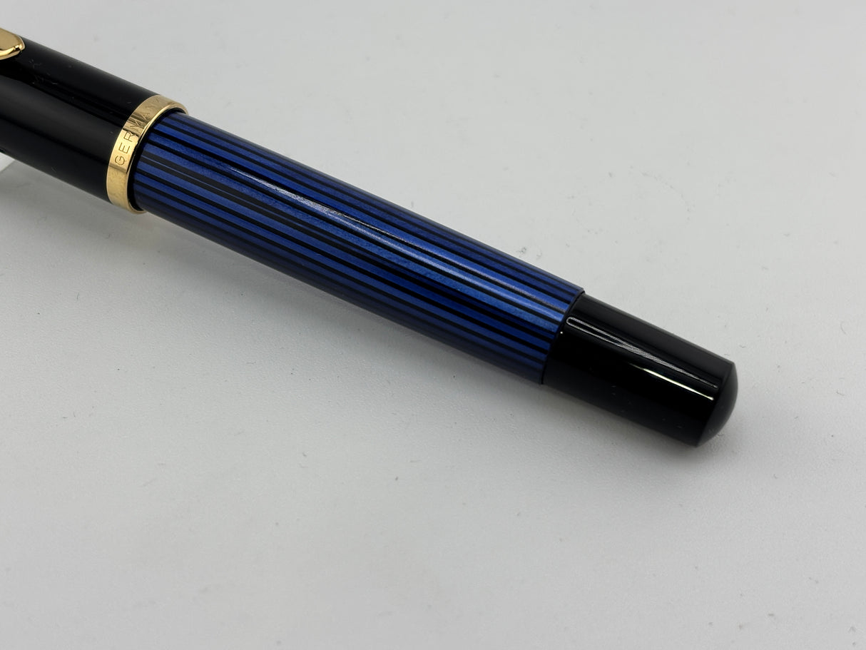Pelikan M400 Black Cap/Blue Striped Barrel "Early Style" - Medium 14kt Gold Nib