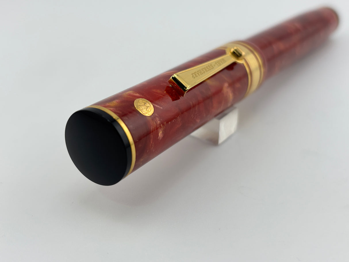 Wahl-Eversharp Decoband Lustrous Red Cosmos - Gold Plated Trim Fountain Pen - Medium #8 Size 14kt Gold Nib