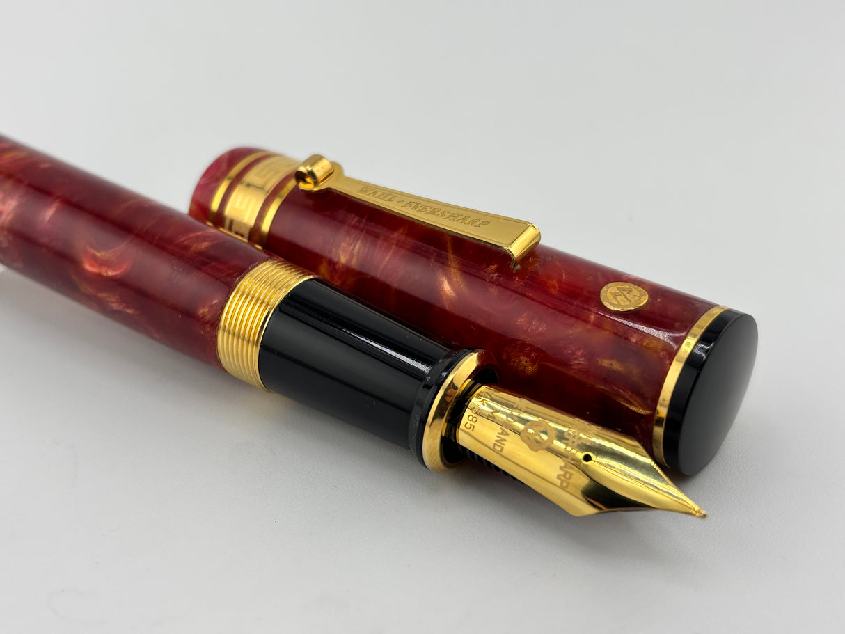 Wahl-Eversharp Decoband Lustrous Red Cosmos - Gold Plated Trim Fountain Pen - Medium #8 Size 14kt Gold Nib