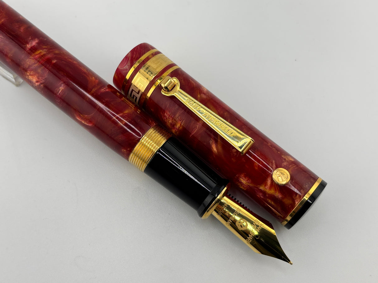 Wahl-Eversharp Decoband Lustrous Red Cosmos - Gold Plated Trim Fountain Pen - Medium #8 Size 14kt Gold Nib