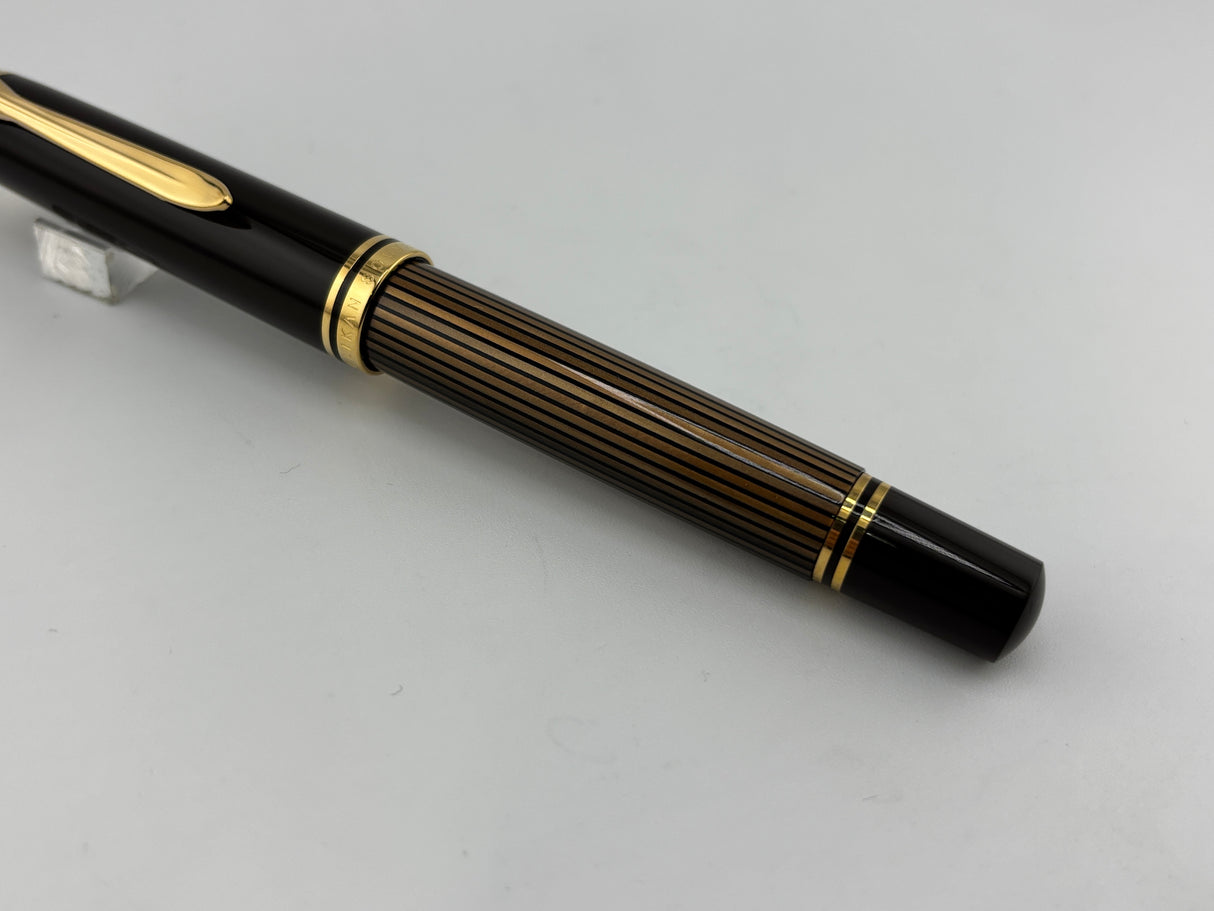 Pelikan M800 Brown Striped Barrel/Solid Brown Cap Fountain Pen - Medium 18kt Gold Nib