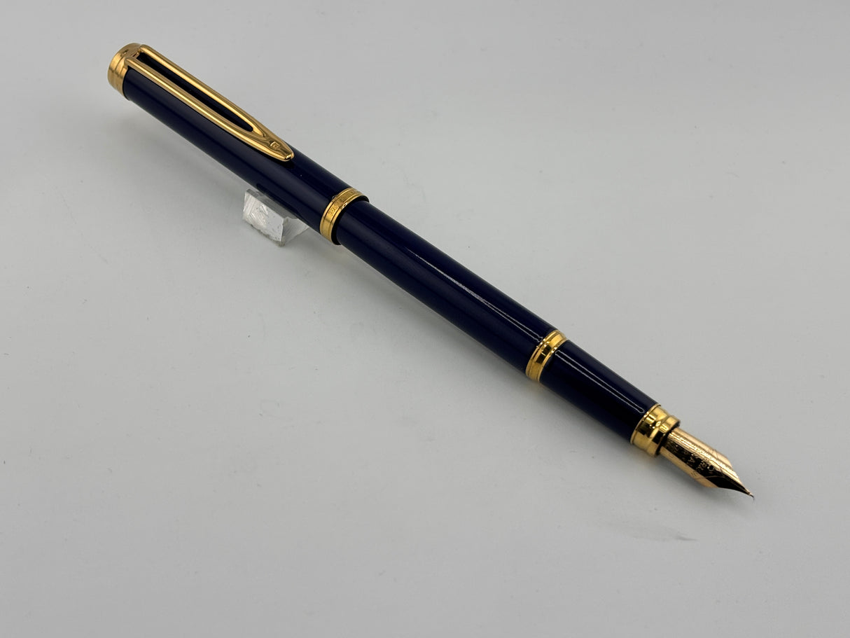 Waterman Gentleman Blue Lacquer gold trim circa 1975 Gold nib 18K750 - Fountain Pen