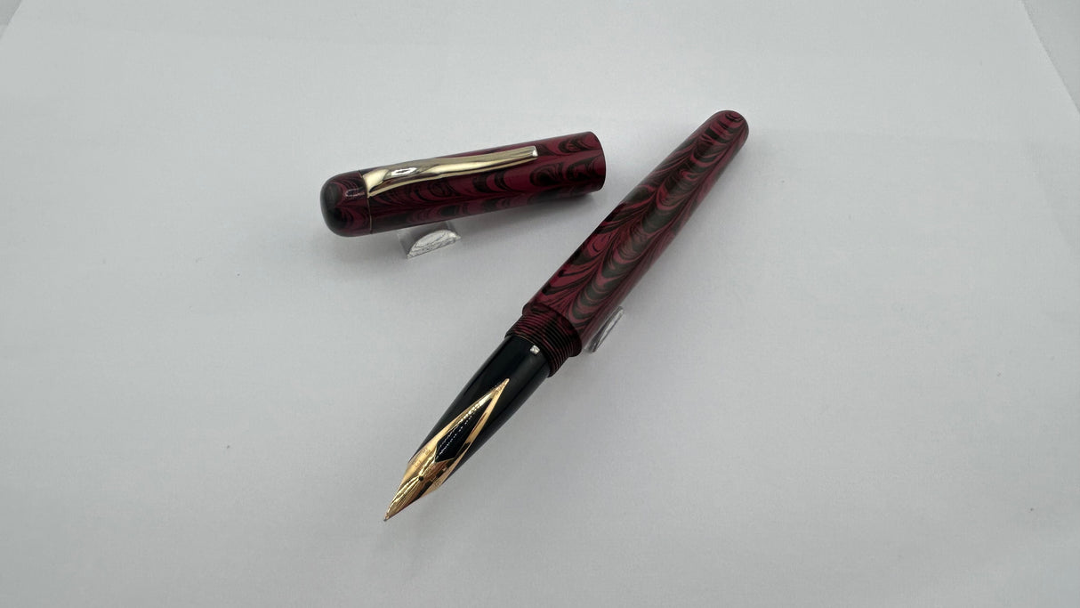 Ranga Abhimanyu Imperial Ebonite Red Black Ripple Sheaffer Finish Inlaid Nib - Fountain Pen