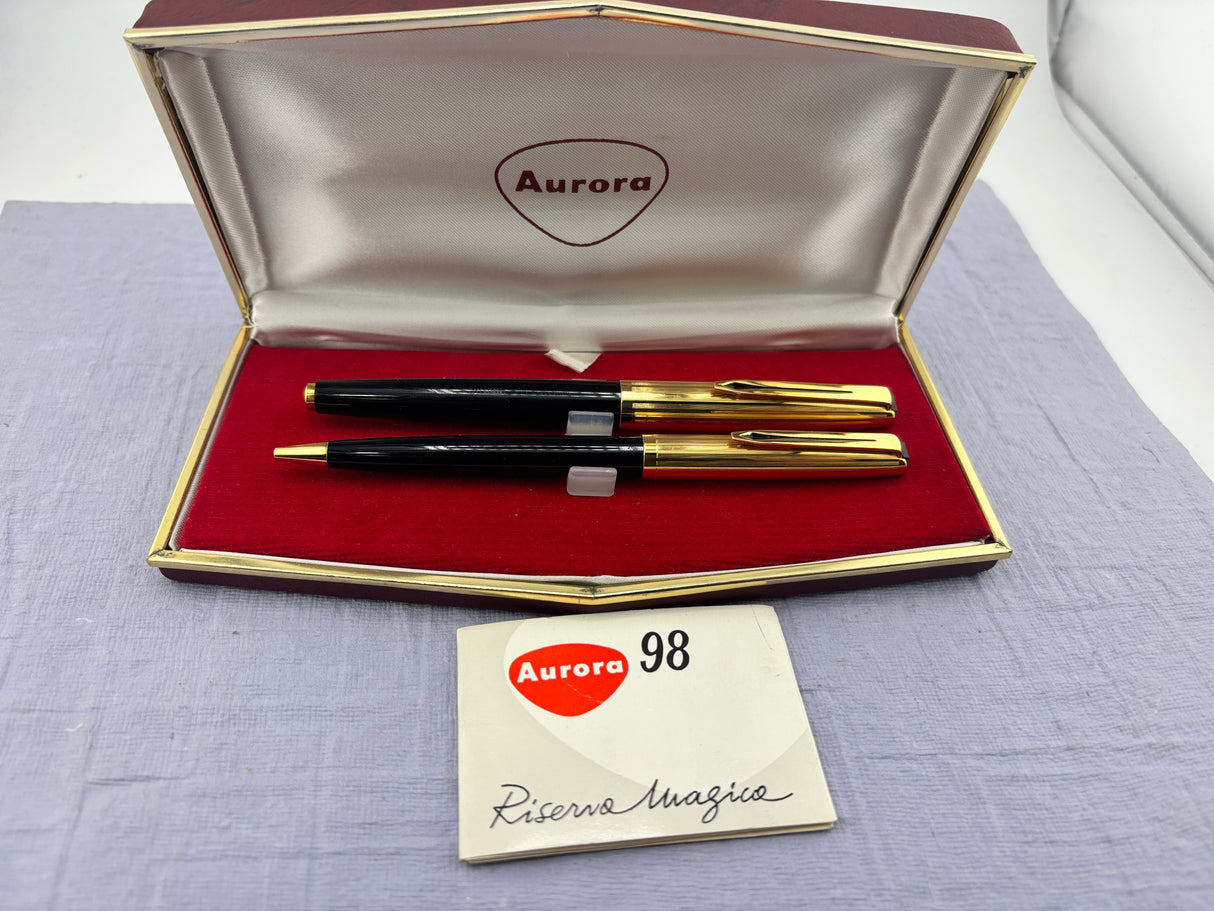 Aurora 98 Riserva Magica Black /gold cap SET - Fountain Pen and Ball Pen