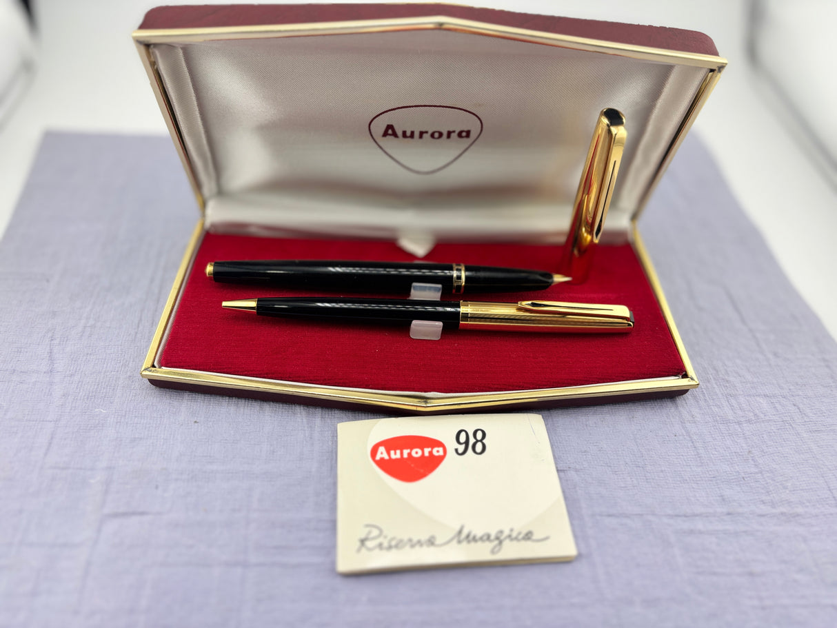 Aurora 98 Riserva Magica Black /gold cap SET - Fountain Pen and Ball Pen