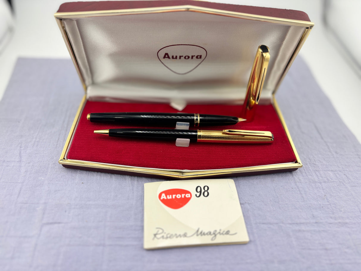 Aurora 98 Riserva Magica Black /gold cap SET - Fountain Pen and Ball Pen