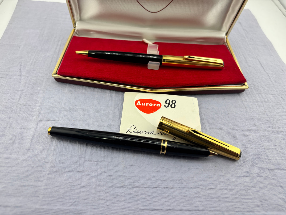 Aurora 98 Riserva Magica Black /gold cap SET - Fountain Pen and Ball Pen