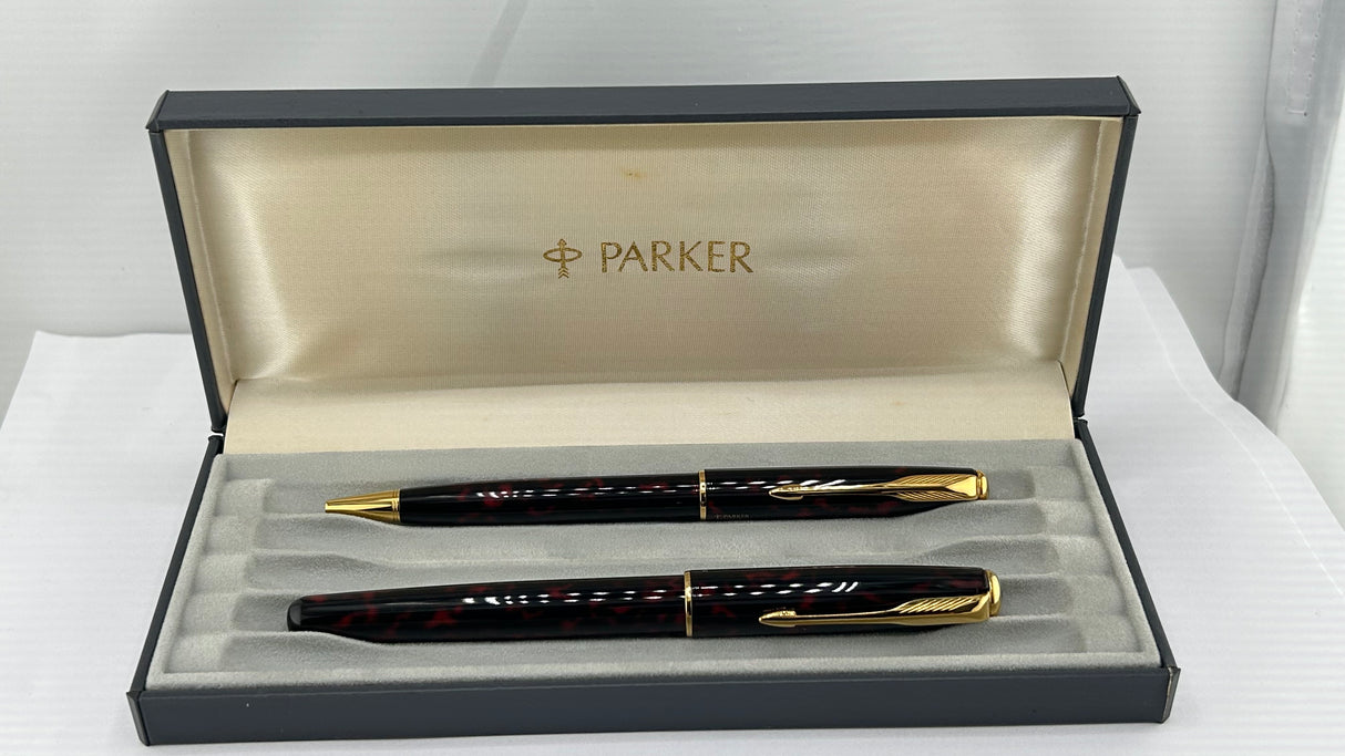 Parker Sonnet pen set in the "Firedance" finish with Gold-Plated Trim - Ball Pen and Roller Ball
