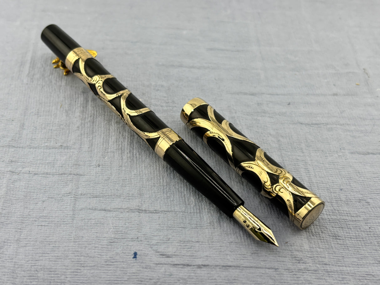 Parker Lucky Curve #16 Gold Filled Filigree Overlay Eyedropper - Fountain Pen