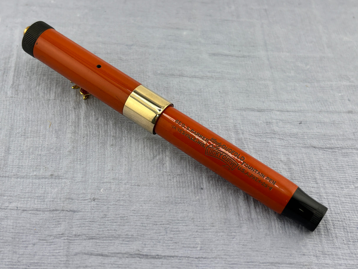 Parker Lady Duofold Deluxe Red Hard Rubber Ring Top - Fountain Pen