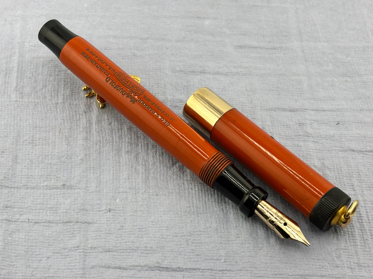 Parker Lady Duofold Deluxe Red Hard Rubber Ring Top - Fountain Pen