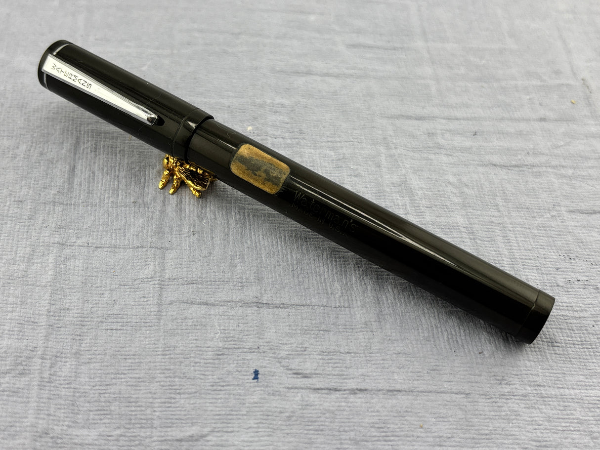 Waterman's USA LATE MODEL Safety Black with clip still have sticker on it "Music Nib" - Fountain Pen