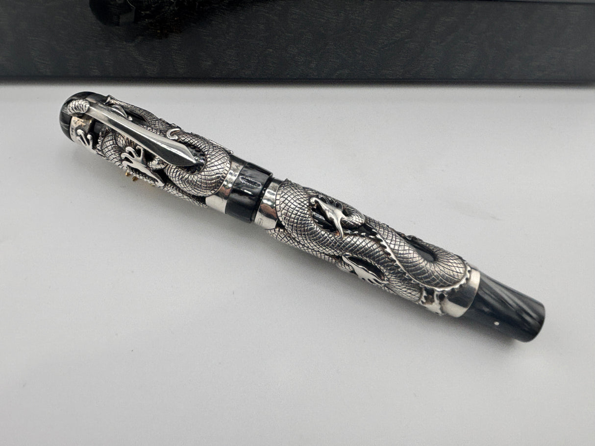 Montegrappa Iconic 1995 Sterling Silver & Celluloid Dragon Limited Edition Fountain Pen - Medium 18kt Gold Nib