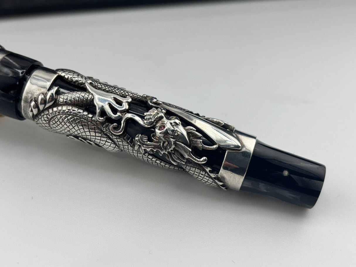Montegrappa Iconic 1995 Sterling Silver & Celluloid Dragon Limited Edition Fountain Pen - Medium 18kt Gold Nib