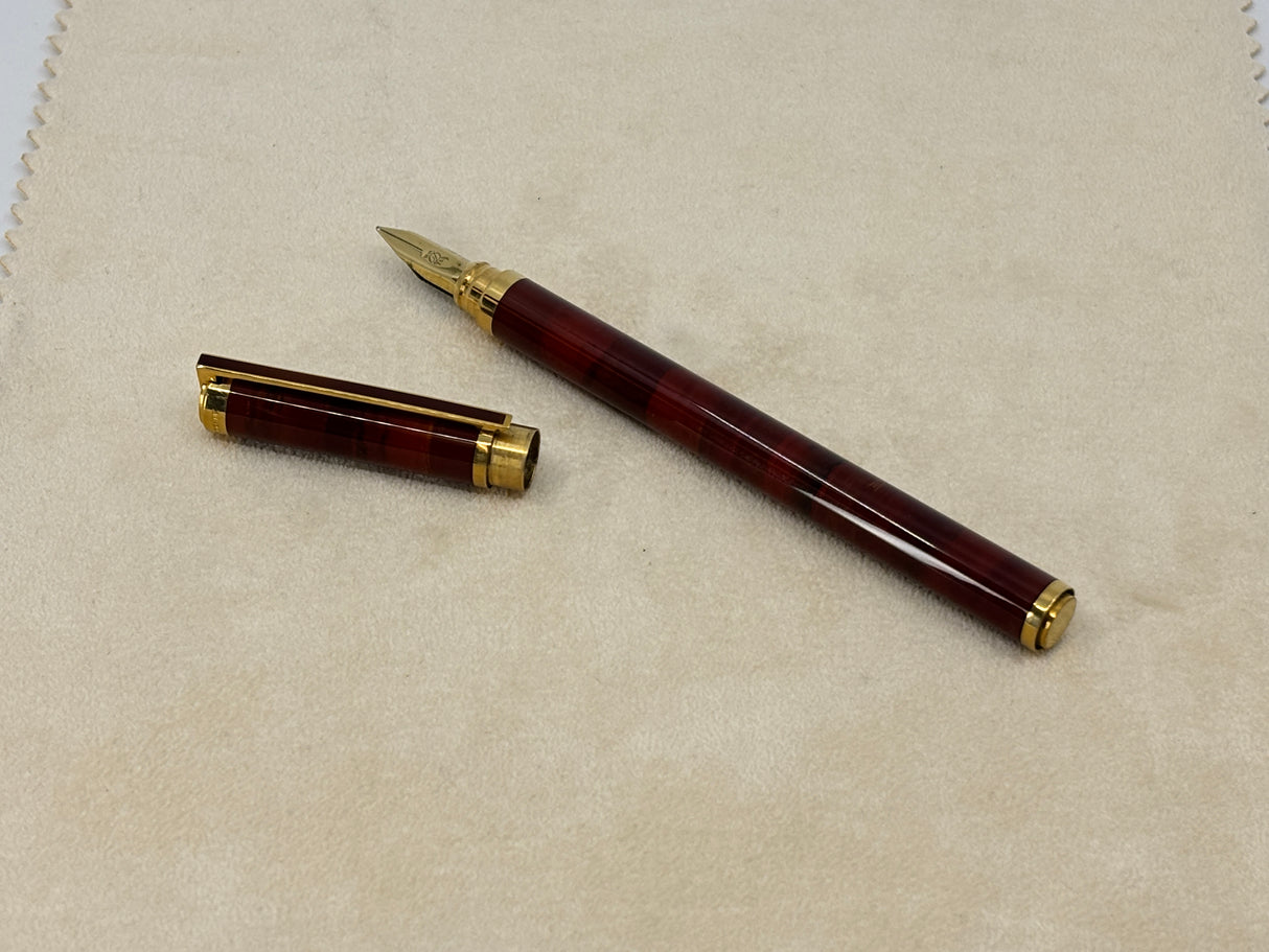 ST Dupont Classic Fountain Pen - Red Strata Gold trim circa 1980