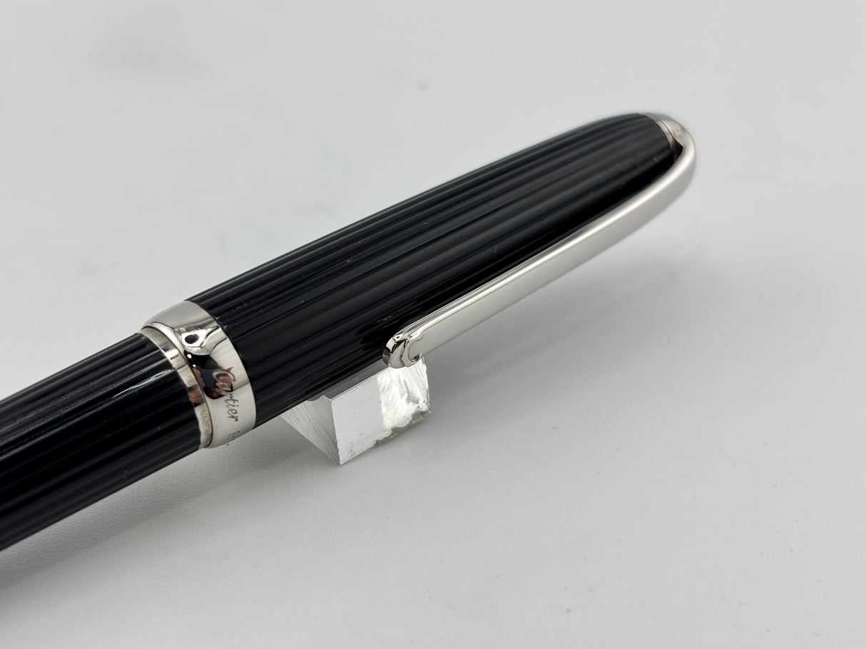 Cartier - Louis Cartier Black Fluted Ballpoint Pen - Platinum-Plated Trim