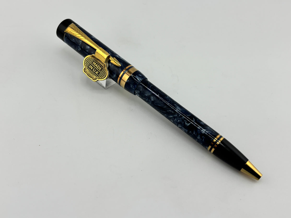 Parker Duofold Marbled Blue Cap Actuated Ballpoint Pen - The Original Style of the Duofold Ballpoint - Circa 1989 - Scarce!